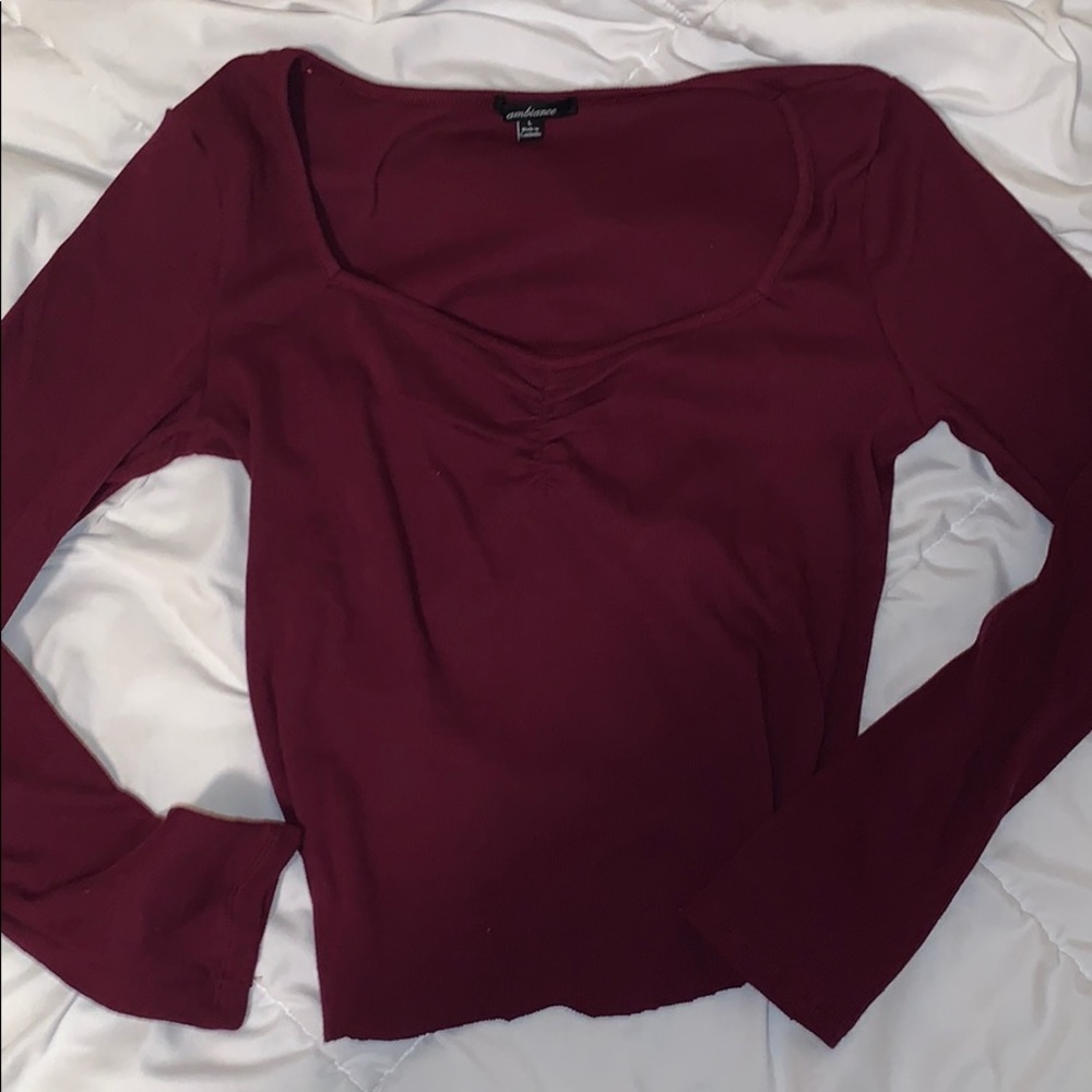 Fashion Nova Long Sleeve Ribbed Top (Burgundy)